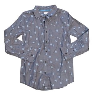 💥🆕 Cat & Jack Gray Yeti Long Sleeve Button Down Kids L 12-14